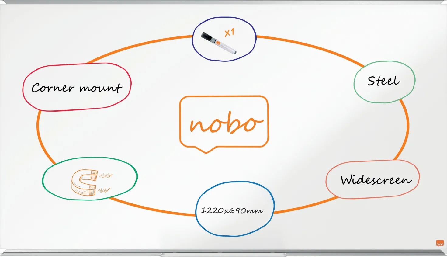 Whiteboardtavla Nobo Premium Stål, magnetisk, 1220x690 mm