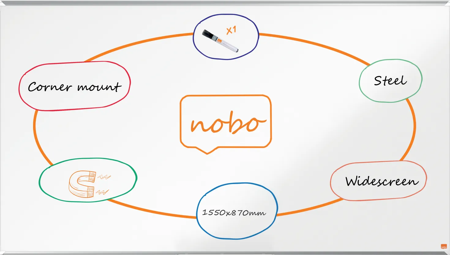 Whiteboardtavla Nobo Premium Plus Widescreen stål, 1550x870 mm